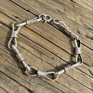 Native Handmade Chain, Sterling Silver Heavyweight Twist Bracelet- 6.5”